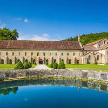 Beautiful view of famous Cistercian Abbey of Fontenay, a UNESCO World Heritage Site since 1981, in the commune of Marmagne, Burgundy, France.