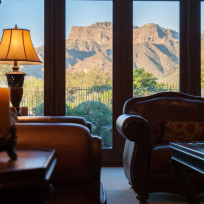 Mountain view from inside a luxury home living room
